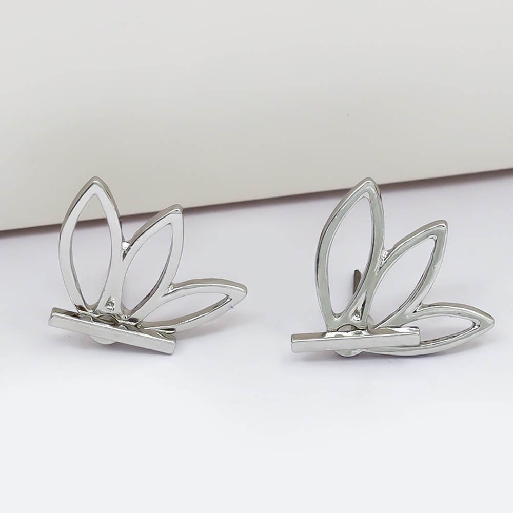 Silver Bar Stud w/Lotus Flower Jacket Earrings - Picture 7 of 8